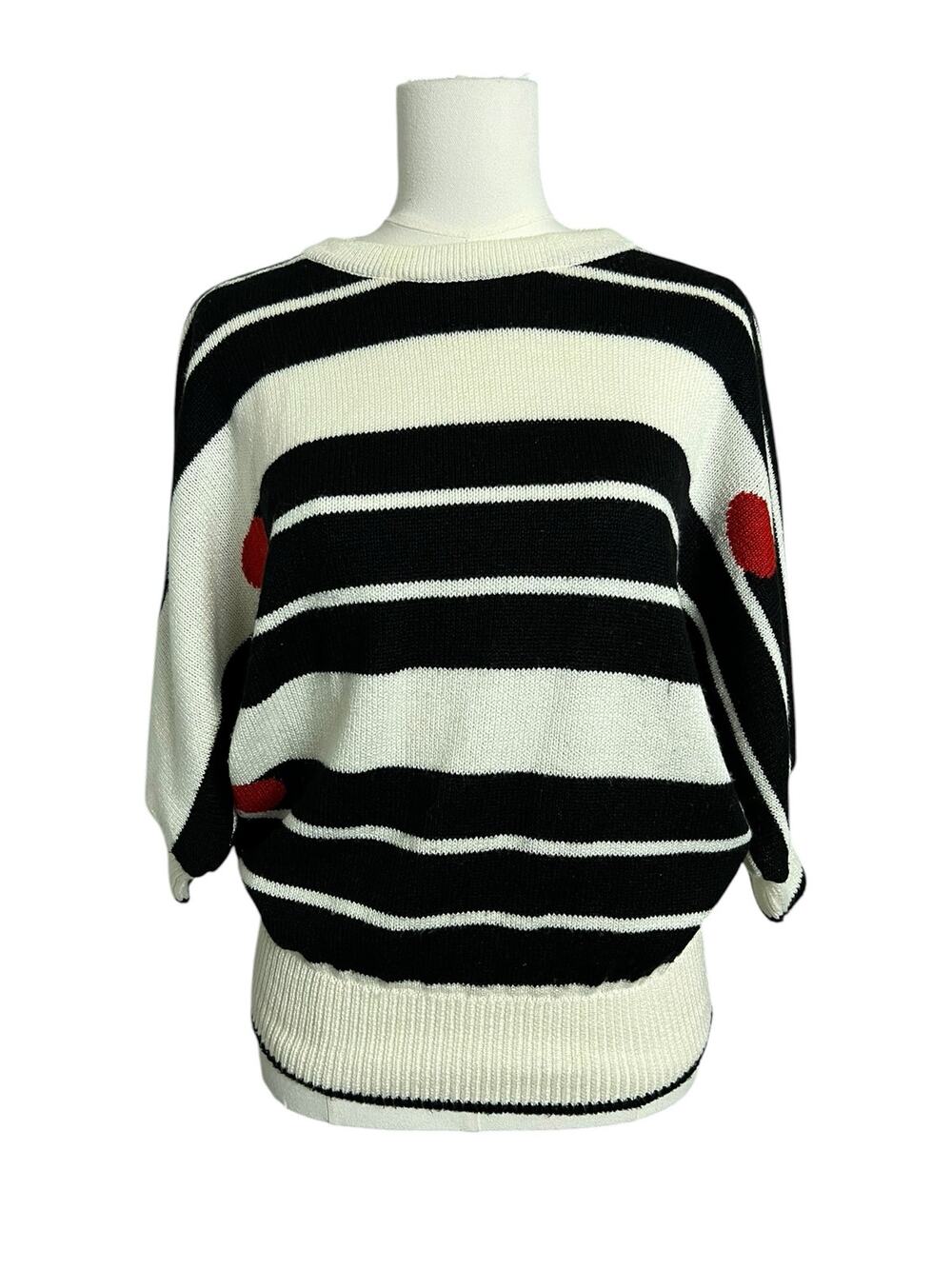 Vintage Vivanti Signature Striped Sweater Red Elbow Patches Dolman Sleeve Large